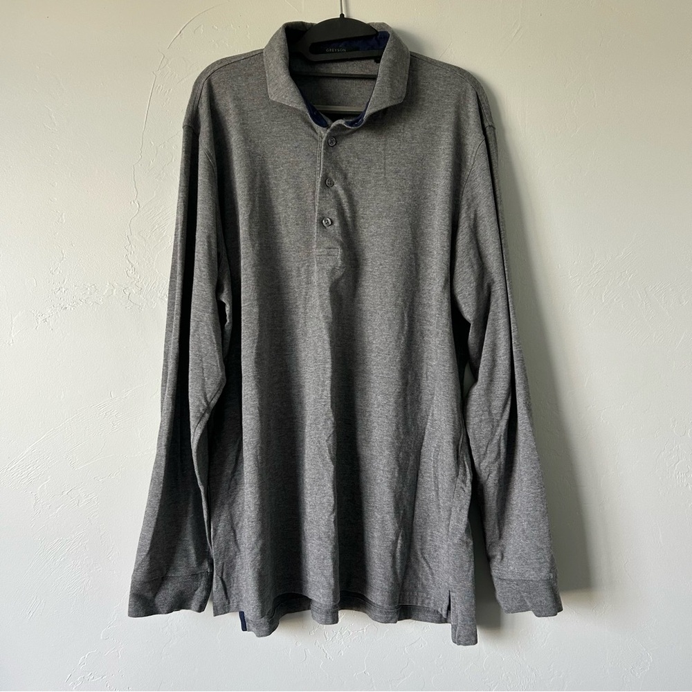 Greyson Apache Long Sleeve Polo Grey Cotton Modal Blend Size XL Casual Golf